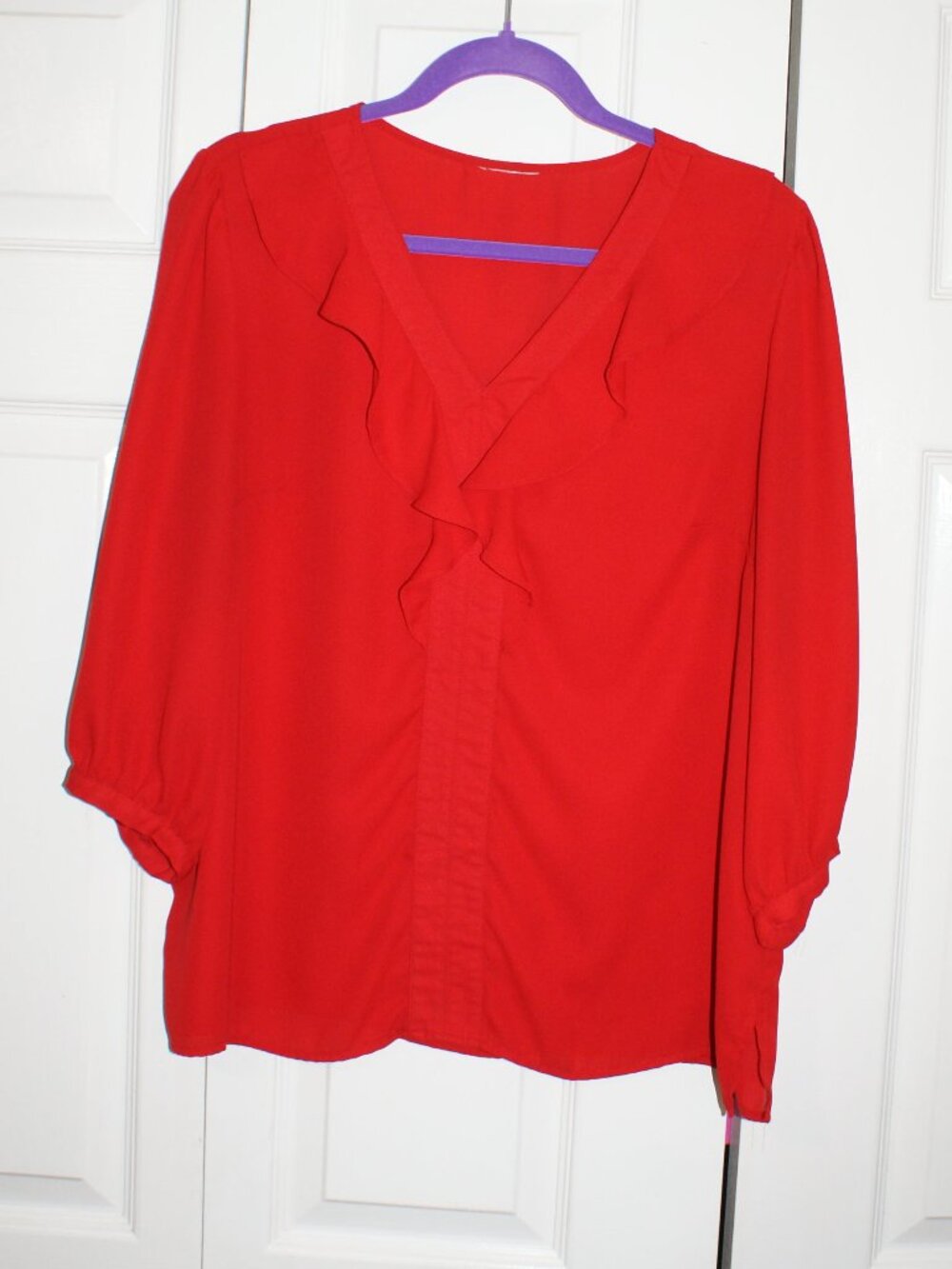 Bright Red Ruffle Front Blouse - XL LIKE NEW